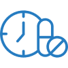 Icon of a clock and pills, representing a chart focused on medication timing