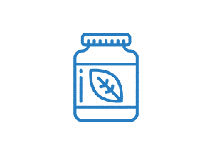 A bottle of medicine featuring a green leaf design, symbolizing natural ingredients or herbal remedies.