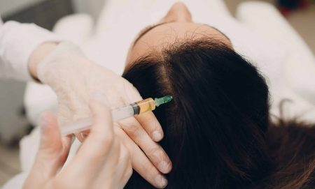 Needle mesotherapy. Cosmetic been injected in woman
